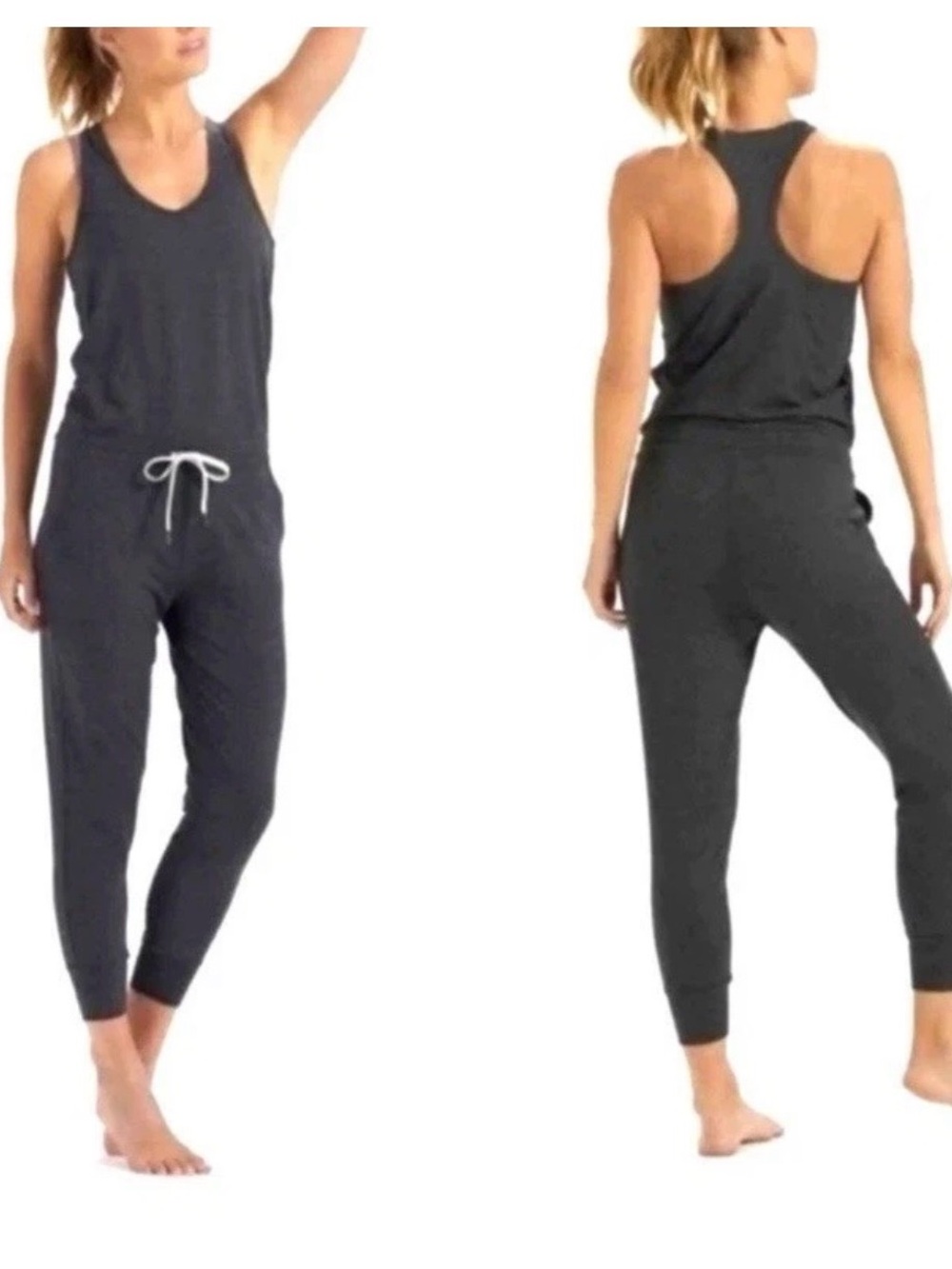 Vuori Lux Charcoal Racerback Jumpsuit with Drawstring Gray Heather